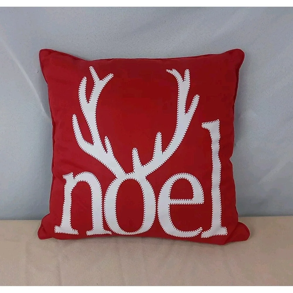 Deer Antlers Christmas Throw Pillow Festive Red Noel Reindeer Antlers Pillow - Picture 1 of 5